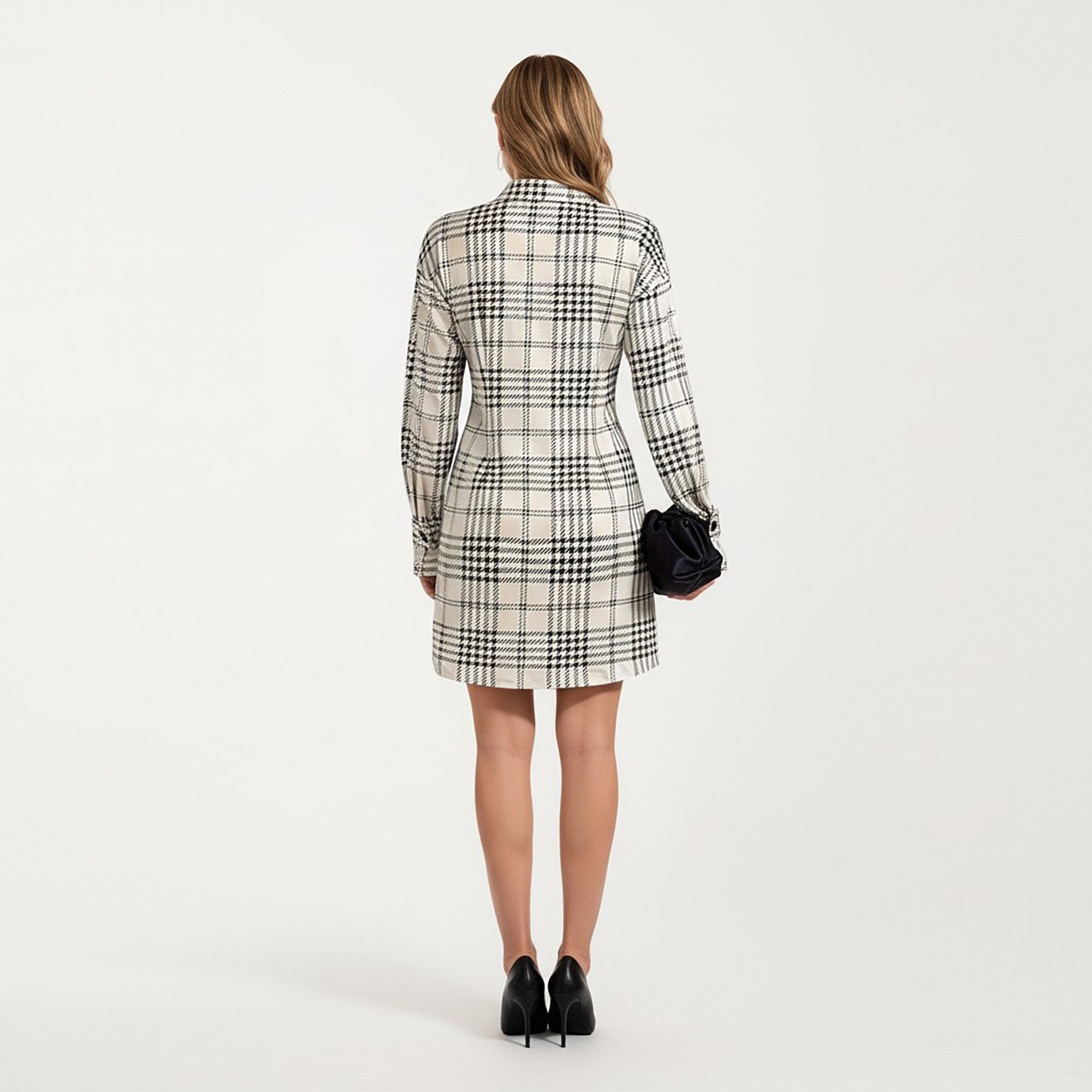 Anna-Kaci Women's Plaid Long Sleeve Shirt Dress with Button Front and Waist Seaming