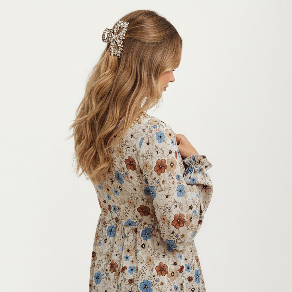 Anna-Kaci Women's Floral Long Sleeve Tiered Dress with Round Neckline and Ruffle Hem