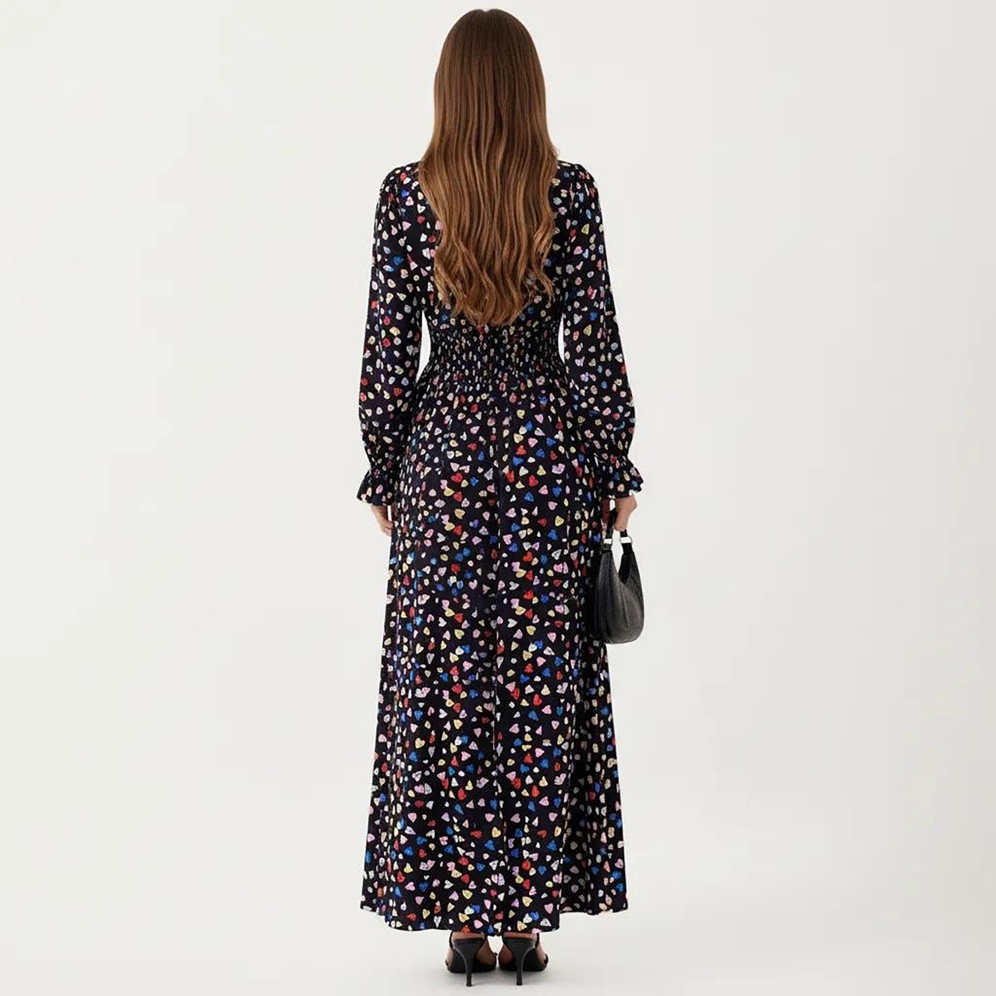 Anna-Kaci Women's Floral Long Sleeve Maxi Dress with V Neckline and Ruffle Cuffs