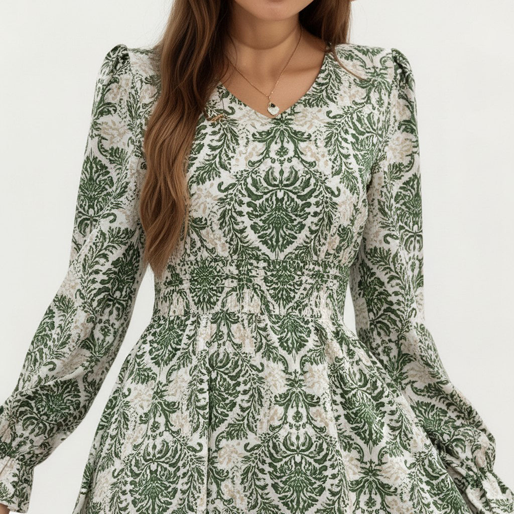 Anna-Kaci Women's Floral Long Sleeve Maxi Dress with V Neckline and Ruffle Cuffs