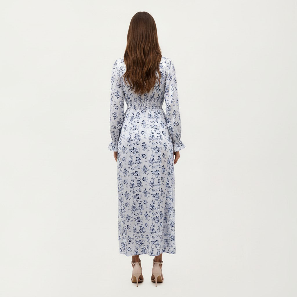 Anna-Kaci Women's Floral Long Sleeve Maxi Dress with V Neckline and Ruffle Cuffs