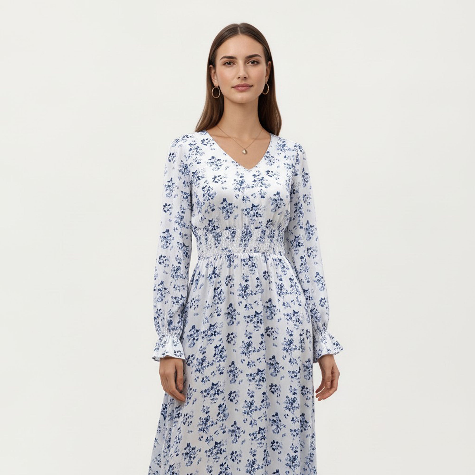 Anna-Kaci Women's Floral Long Sleeve Maxi Dress with V Neckline and Ruffle Cuffs
