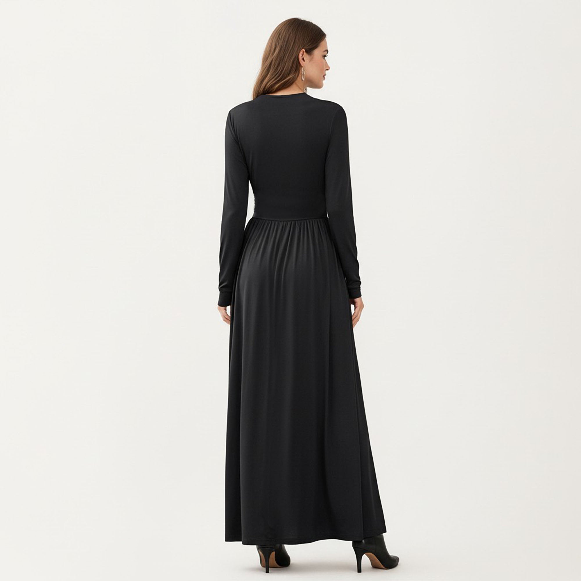 Anna-Kaci Women s V-Neck Long Sleeve Maxi Dress with Lace Detail and Side Slit for Elegant Flowing Fit, Medium 8-10 / Black Anna-Kaci Women s V-Neck Long Sleeve Maxi Dress with Lace Detail and Side Slit for Elegant Flowing Fit, Medium 8-10 / Black