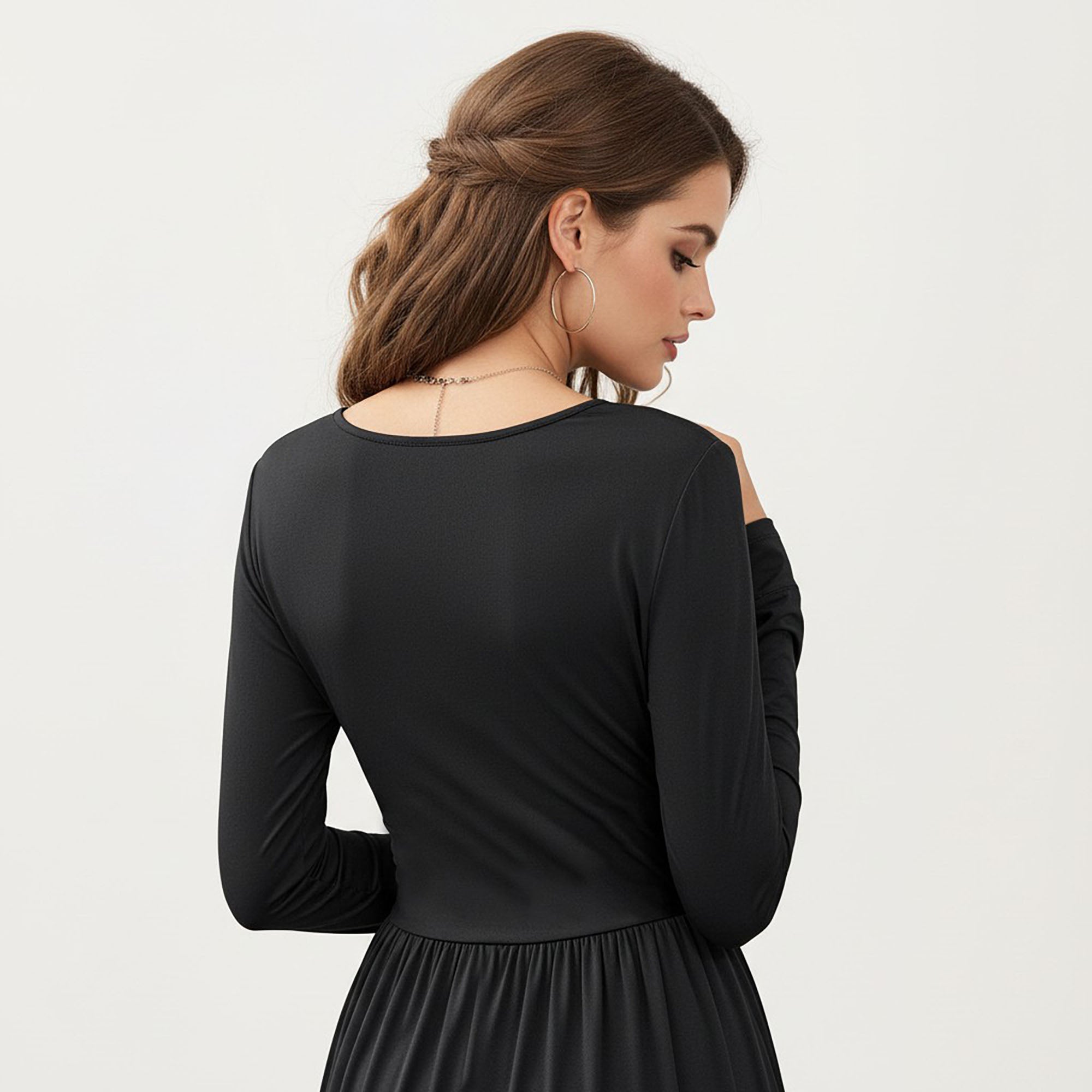Anna-Kaci Women¡¯s V-Neck Long Sleeve Maxi Dress with Lace Detail and Side Slit for Elegant Flowing Fit