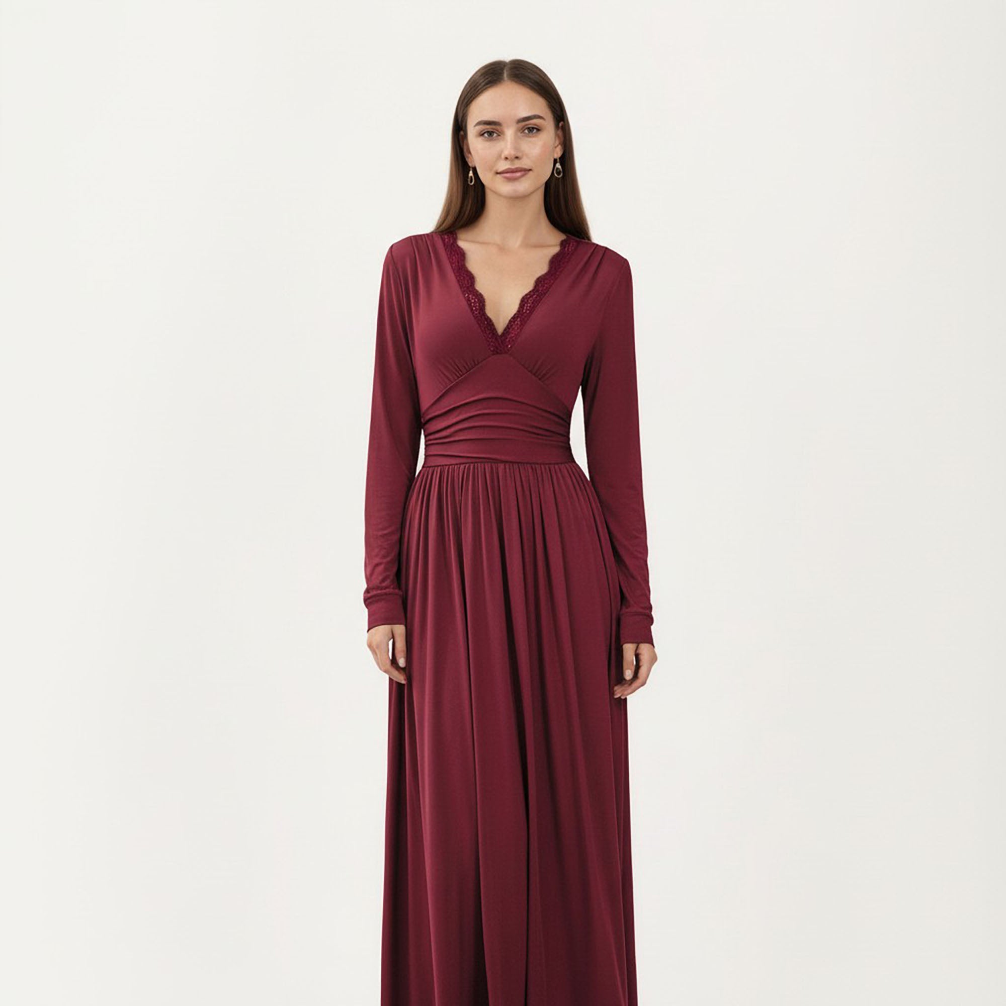 Anna-Kaci Women's V-Neck Long Sleeve Maxi Dress with Lace Detail and Side Slit for Elegant Flowing Fit - Black Anna-Kaci Women's V-Neck Long Sleeve Maxi Dress with Lace Detail and Side Slit for Elegant Flowing Fit - Black
