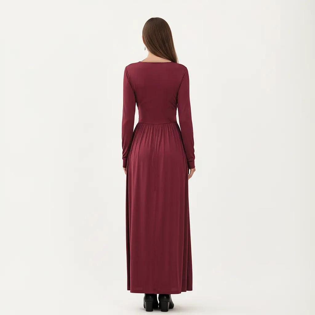 Anna-Kaci Women¡¯s V-Neck Long Sleeve Maxi Dress with Lace Detail and Side Slit for Elegant Flowing Fit