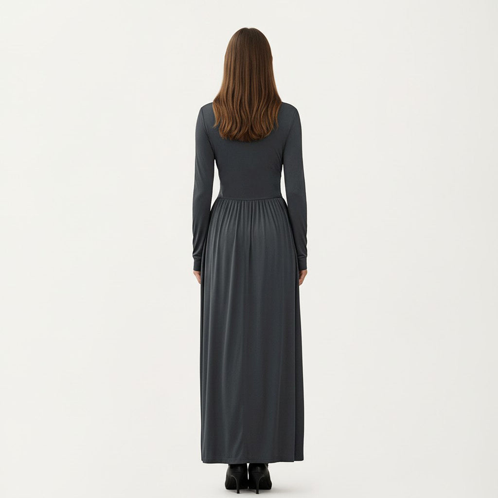 Anna-Kaci Women¡¯s V-Neck Long Sleeve Maxi Dress with Lace Detail and Side Slit for Elegant Flowing Fit
