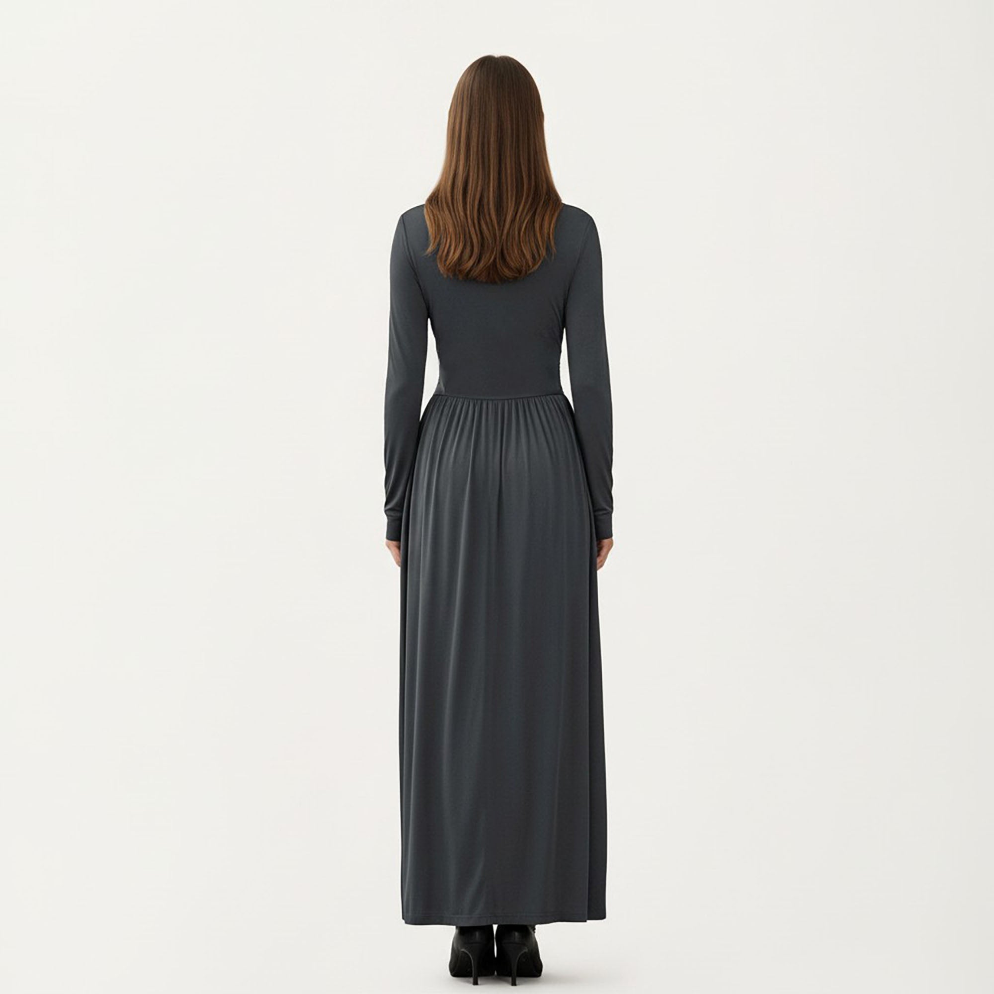 Anna-Kaci Women¡¯s V-Neck Long Sleeve Maxi Dress with Lace Detail and Side Slit for Elegant Flowing Fit
