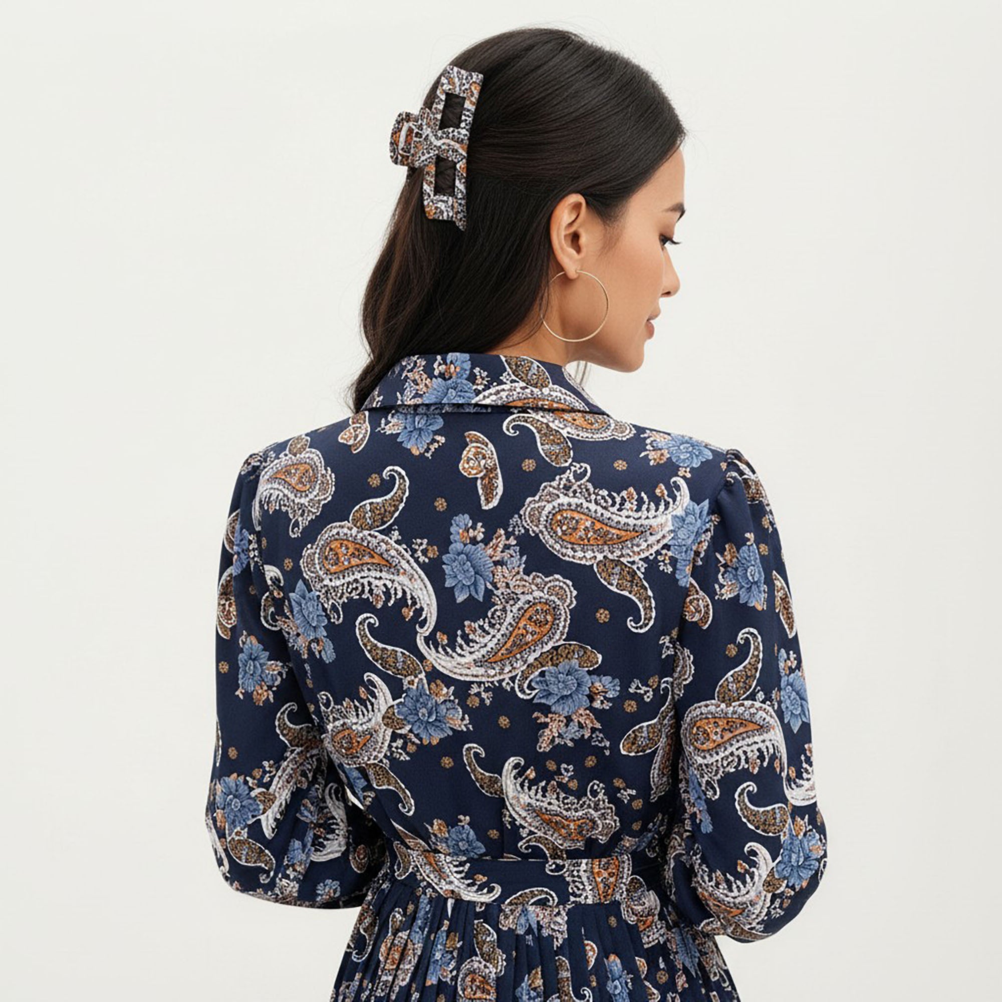 Anna-Kaci Women¡¯s Paisley Print Pleated Shirt Dress with Tie Waist and Long Sleeves for a Flattering Fit