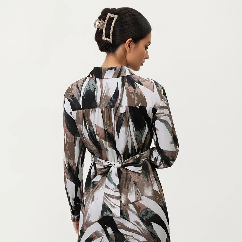Anna-Kaci Women¡¯s Abstract Print Long Sleeve Wrap Dress with Belt and Asymmetrical Hem for a Flattering Fit