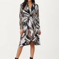 Anna-Kaci Women¡¯s Abstract Print Long Sleeve Wrap Dress with Belt and Asymmetrical Hem for a Flattering Fit
