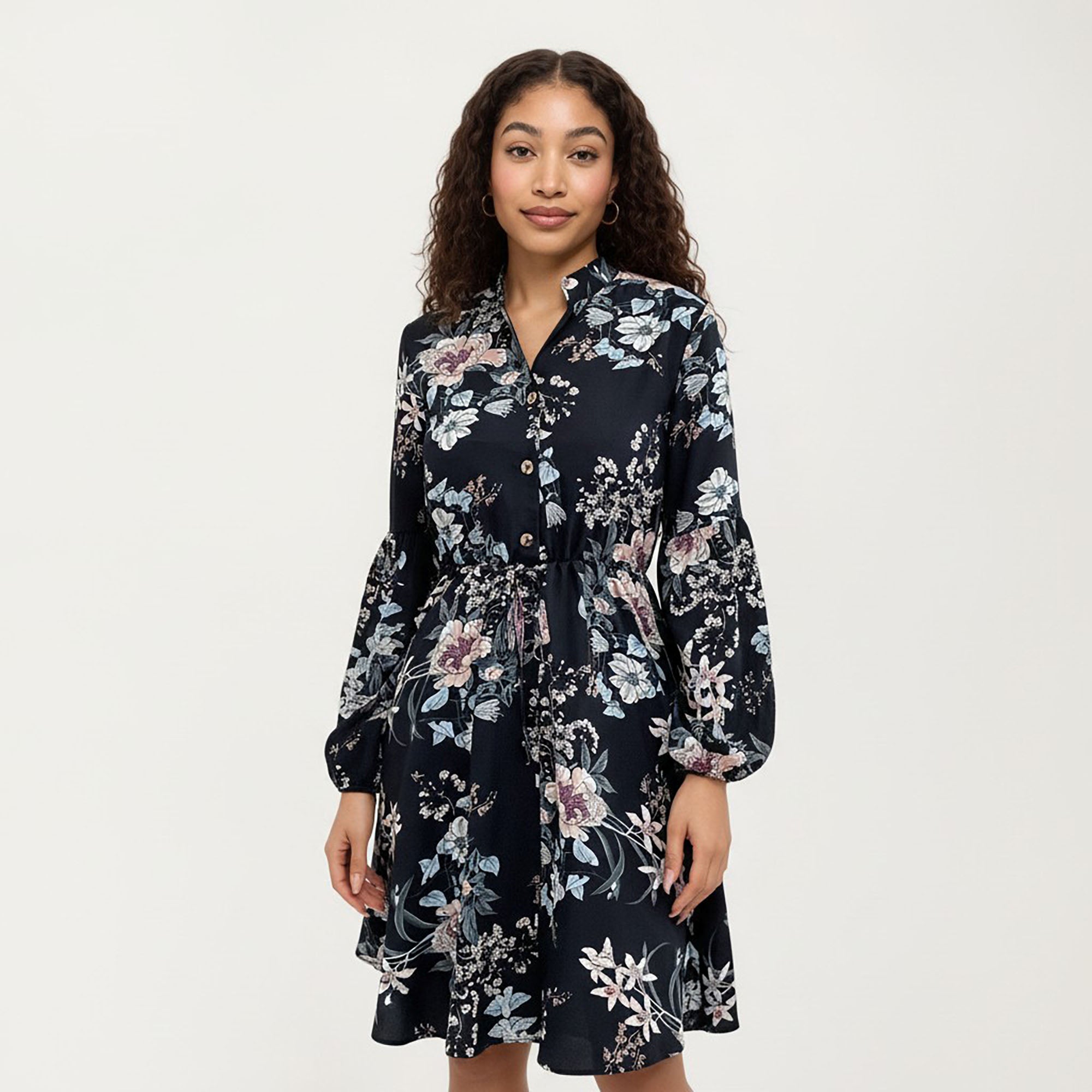 Anna-Kaci Women¡¯s Floral Print Shirt Dress with Tie Waist and Long Sleeves
