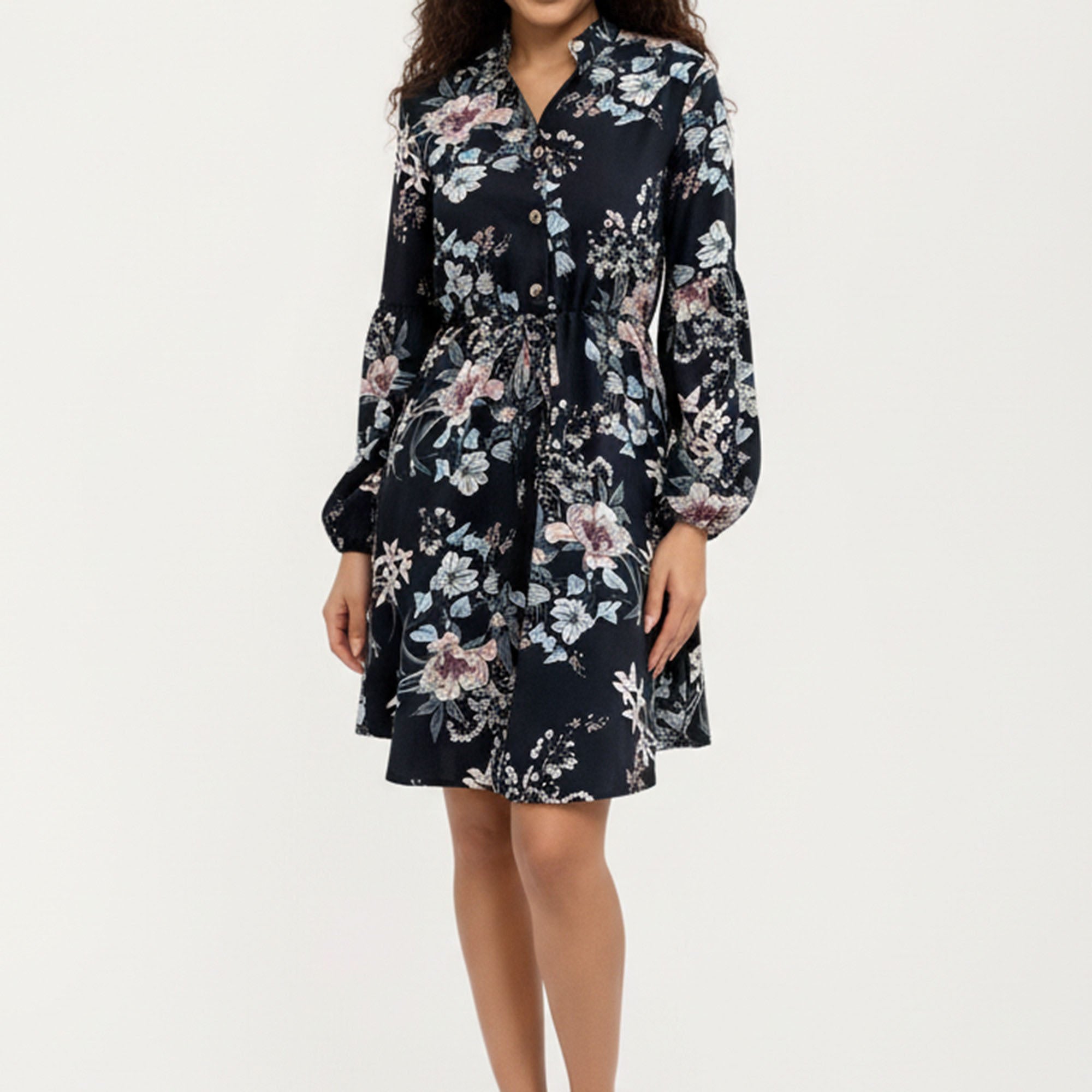 Anna-Kaci Women¡¯s Floral Print Shirt Dress with Tie Waist and Long Sleeves