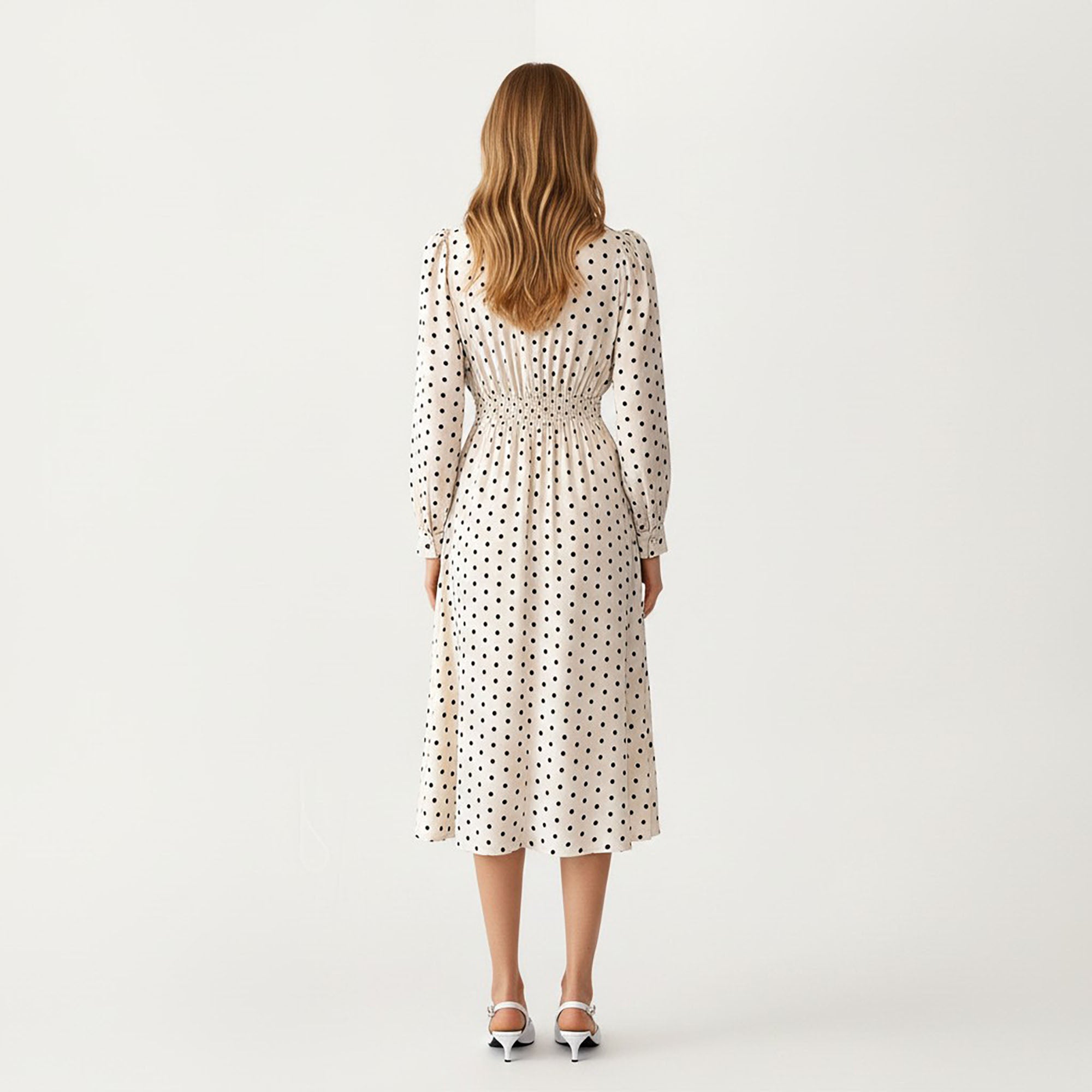Anna-Kaci Women¡¯s Polka Dot Long Sleeve Dress with Bow Tie Neckline