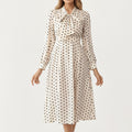 Anna-Kaci Women¡¯s Polka Dot Long Sleeve Dress with Bow Tie Neckline