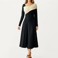 Anna-Kaci Women¡¯s Black Midi Dress with Off-Shoulder Knit Detail and Long Sleeves