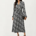 Anna-Kaci Women¡¯s Black Paisley Print Dress with Long Sleeves and V-Neckline