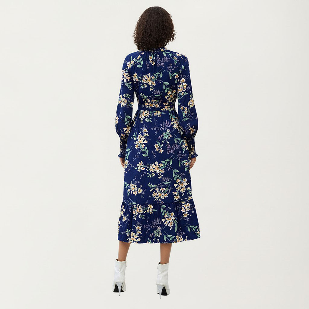 Anna-Kaci Women¡¯s Floral Print Dress with V-Neckline, Long Sleeves, and Waist Tie