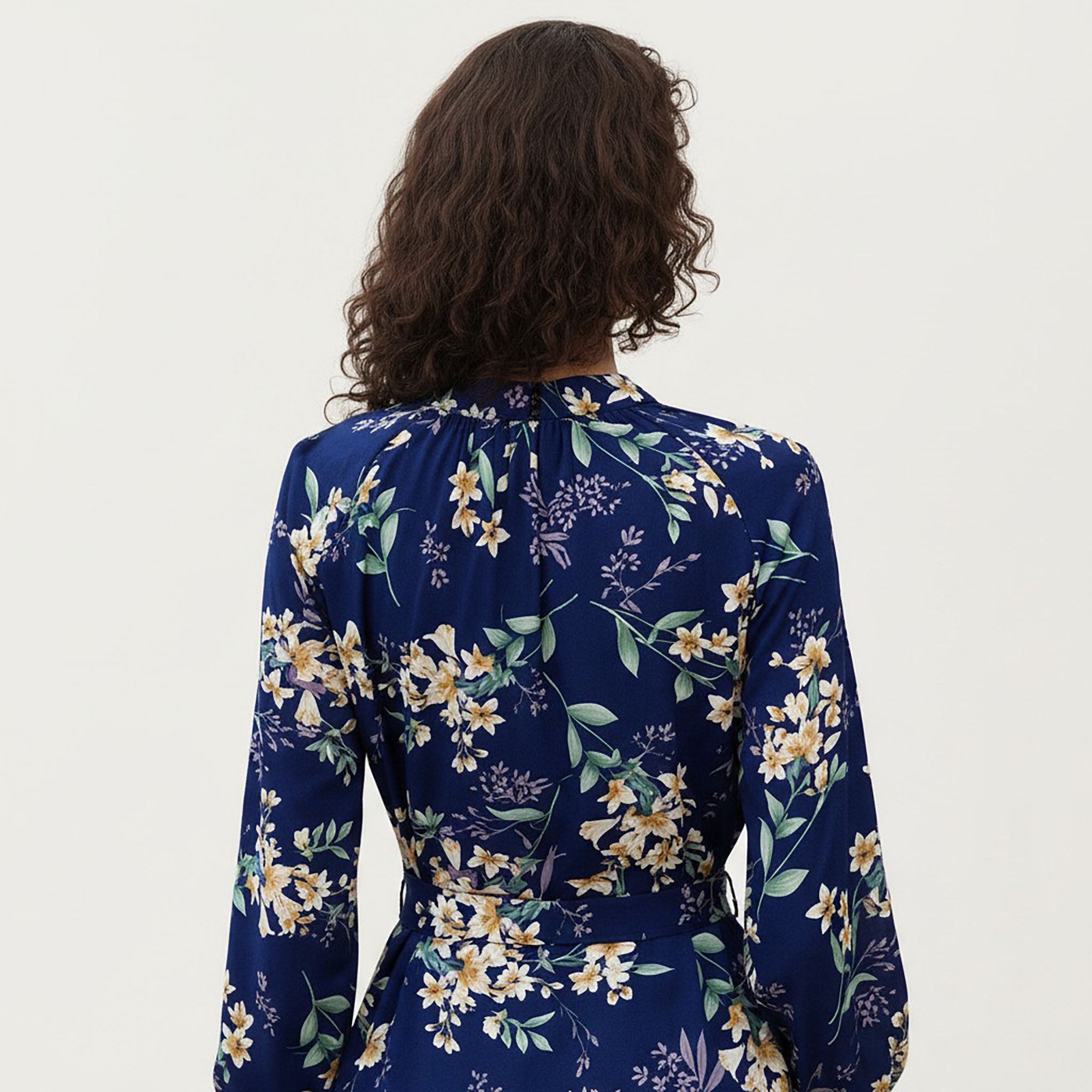 Anna-Kaci Women¡¯s Floral Print Dress with V-Neckline, Long Sleeves, and Waist Tie