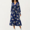 Anna-Kaci Women¡¯s Floral Print Dress with V-Neckline, Long Sleeves, and Waist Tie