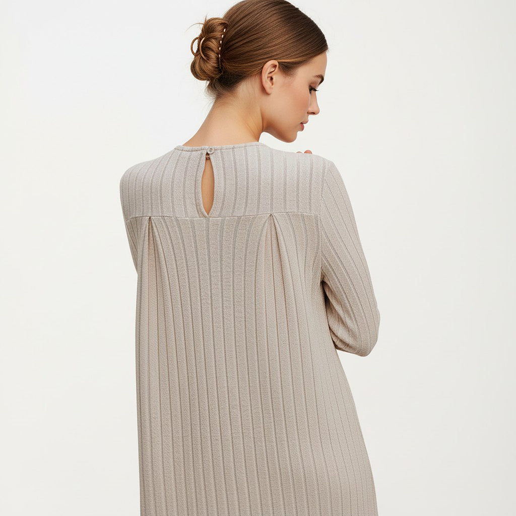 Anna-Kaci Women¡¯s Long Sleeve Pleated Dress with Vertical Stripes
