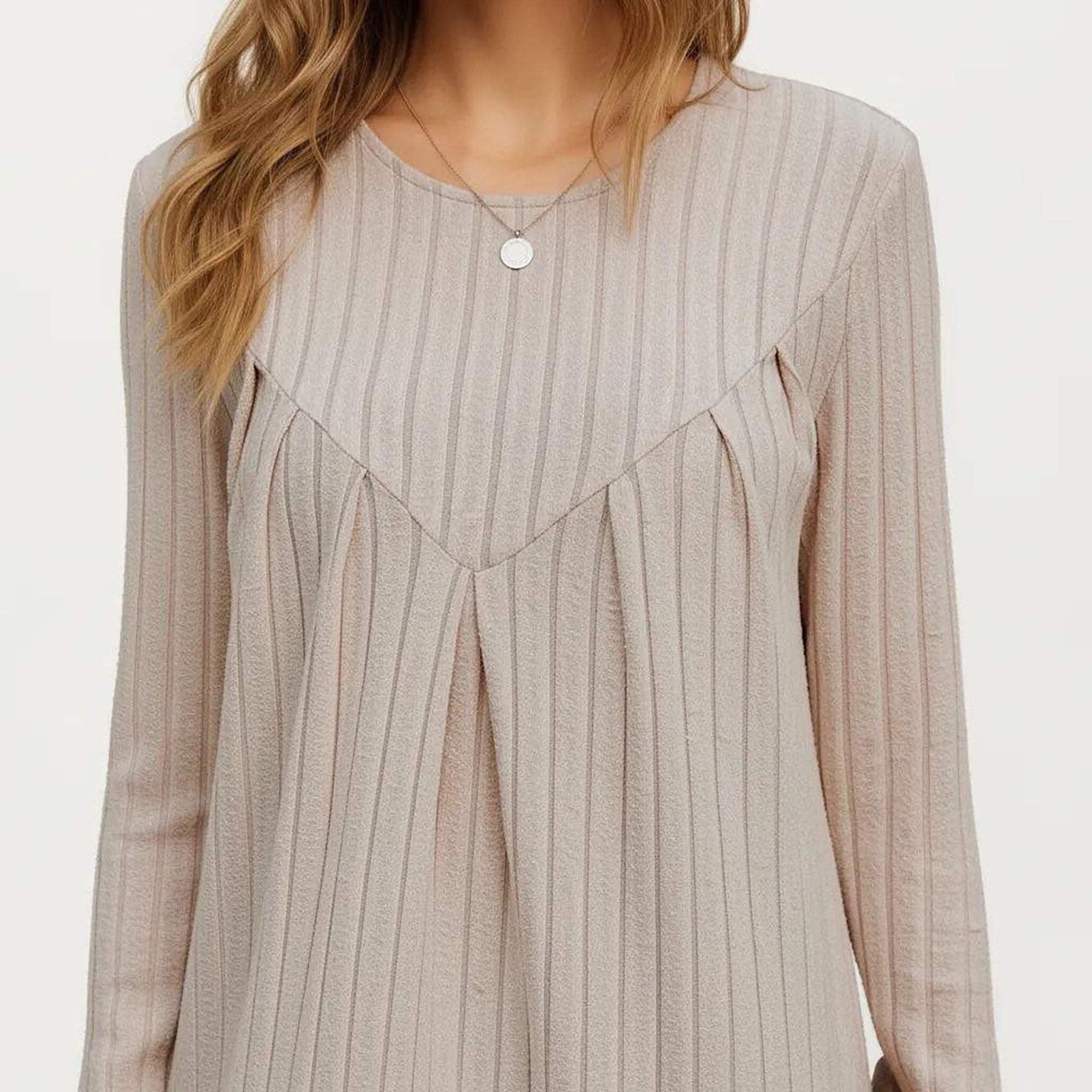 Anna-Kaci Women¡¯s Long Sleeve Pleated Dress with Vertical Stripes