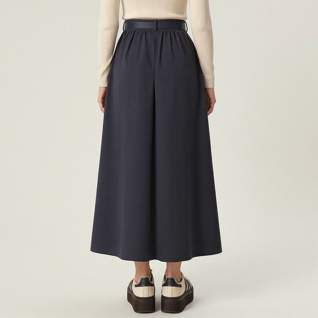 Anna-Kaci Women's High Waist Pleated Midi Skirt with Belted Waistband and Flowing A-Line Shape