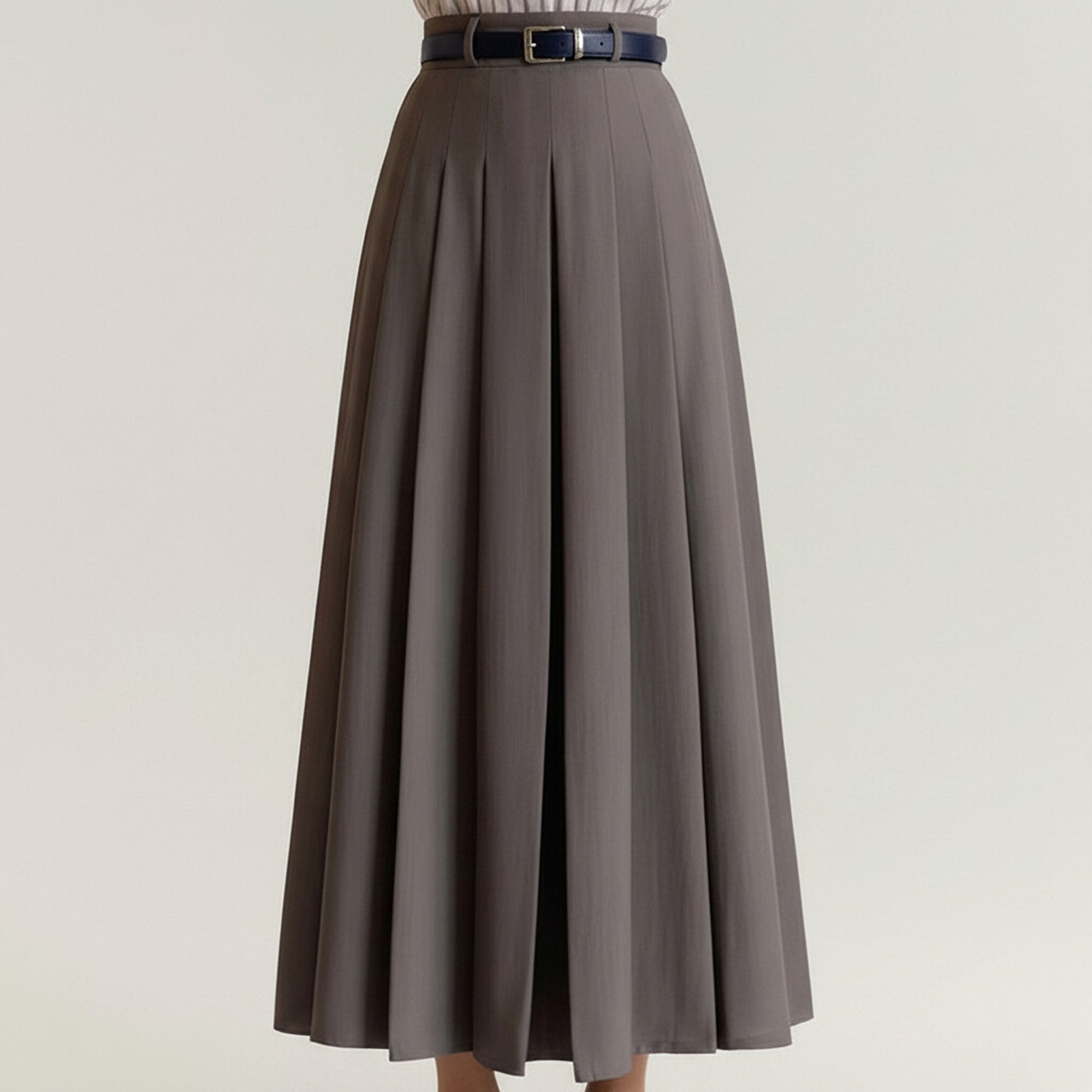 Anna-Kaci Women's High Waist Pleated Midi Skirt with Belted Waistband and Flowing A-Line Shape