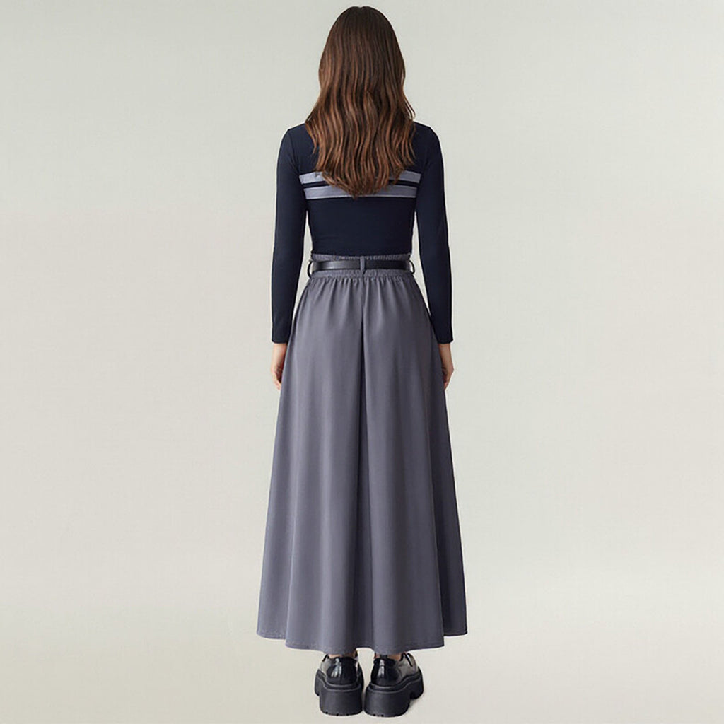 Anna-Kaci Women's High Waist Pleated Midi Skirt with Belted Waistband and Flowing A-Line Shape