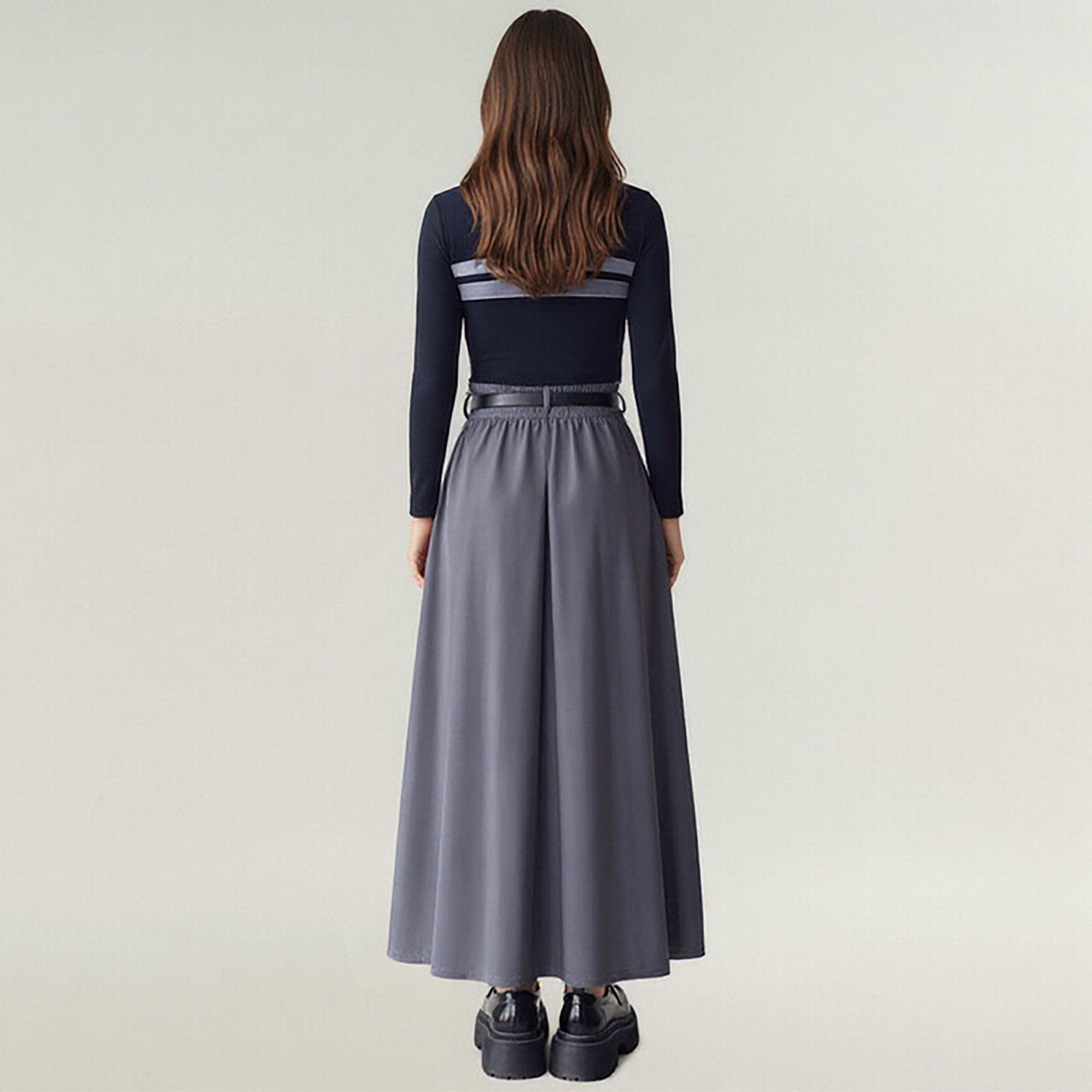 Anna-Kaci Women's High Waist Pleated Midi Skirt with Belted Waistband and Flowing A-Line Shape