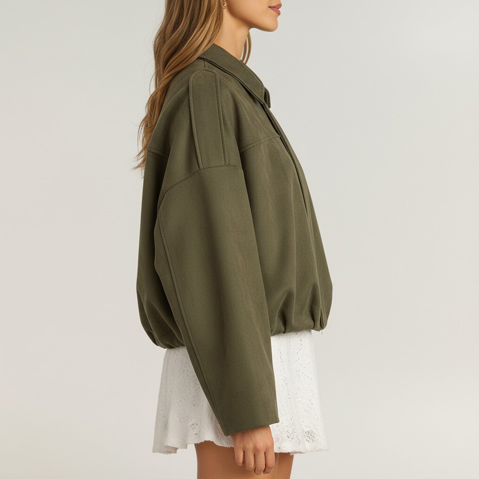 Anna-Kaci Womens Cropped Faux Suede Jacket with Collared Neck and Relaxed Fit