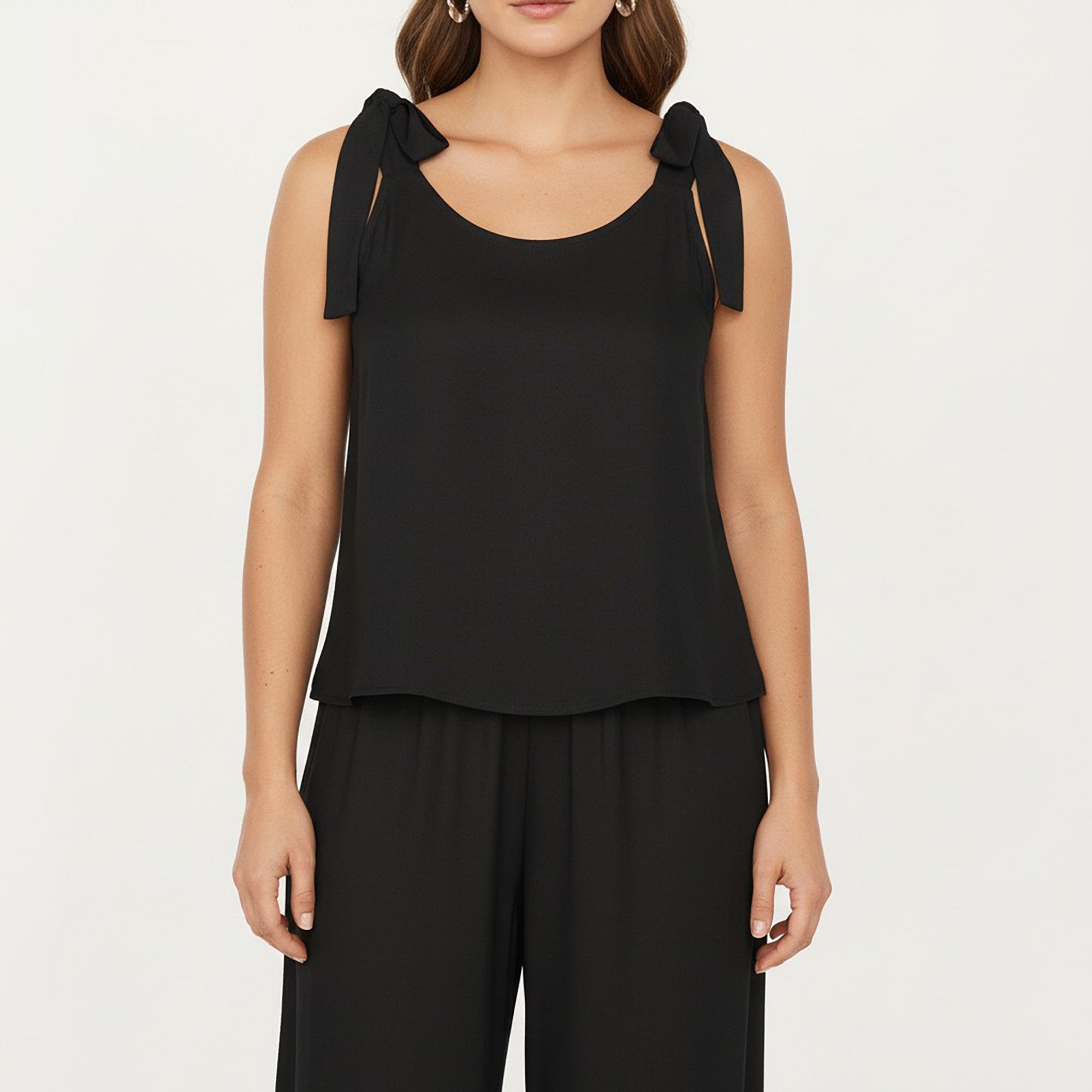 Anna-Kaci Women's Sleeveless Wide Leg Jumpsuit with Tie Shoulder Straps Relaxed Fit Silhouette and Flowing Pants