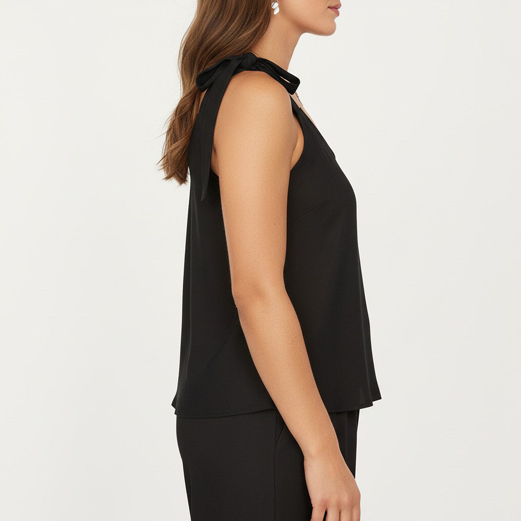 Anna-Kaci Women's Sleeveless Wide Leg Jumpsuit with Tie Shoulder Straps Relaxed Fit Silhouette and Flowing Pants