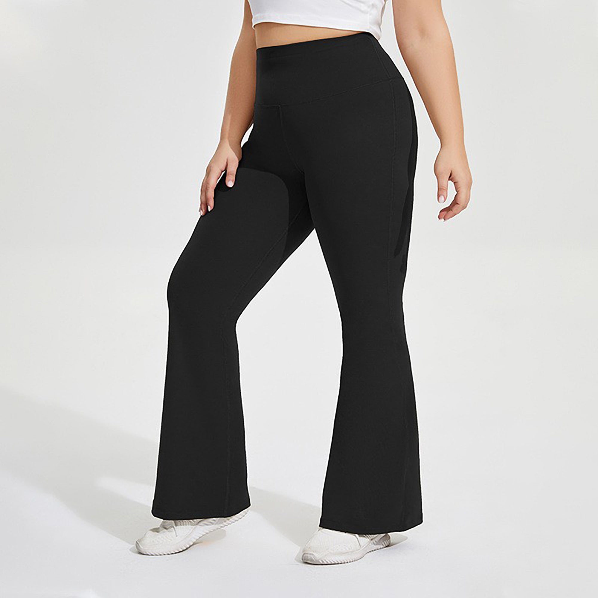 Anna-Kaci Women's High Waist Flare Leggings with Wide Waistband Stretch Fit and Subtle Bootcut Silhouette