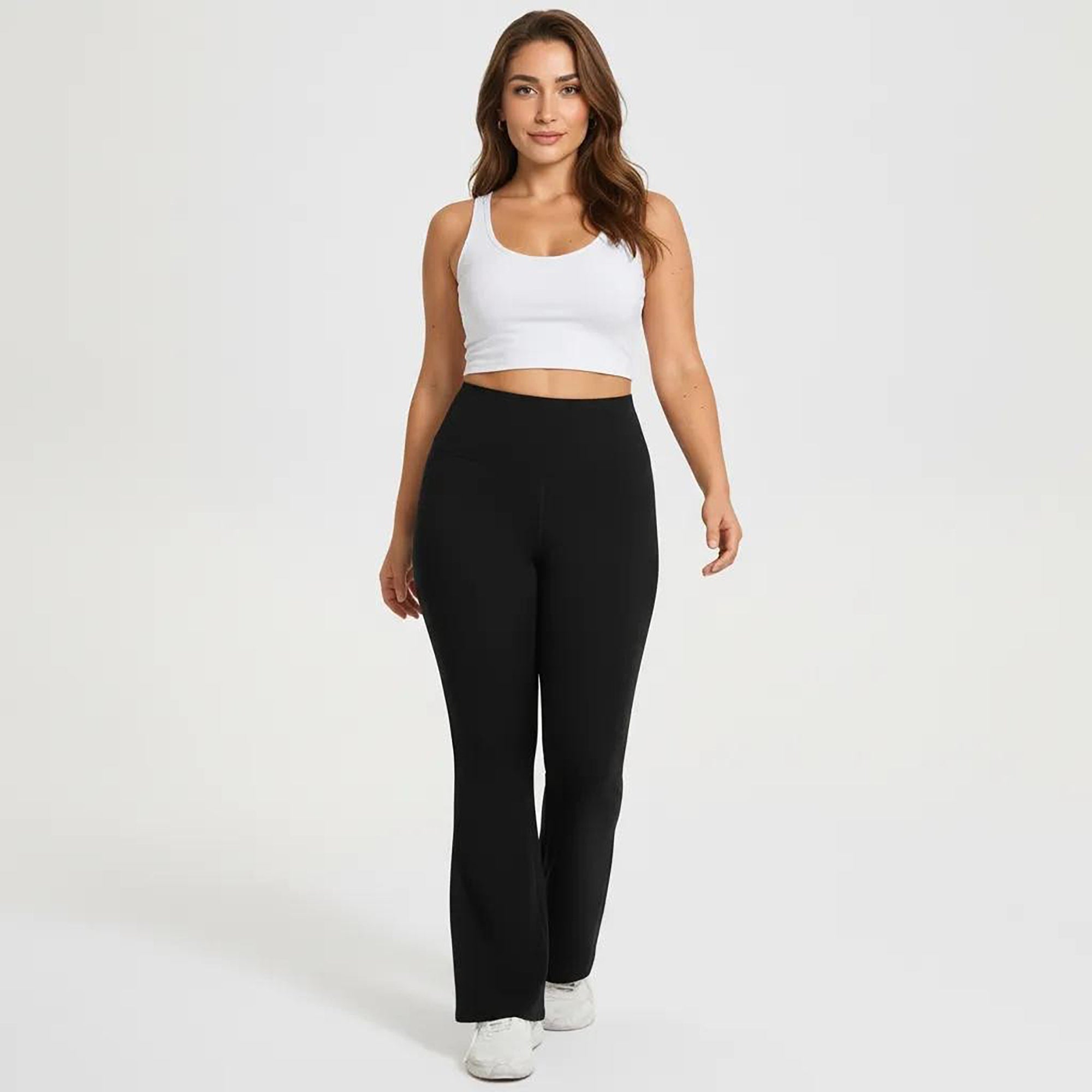 Anna-Kaci Women's High Waist Flare Leggings with Wide Waistband Stretch Fit and Subtle Bootcut Silhouette