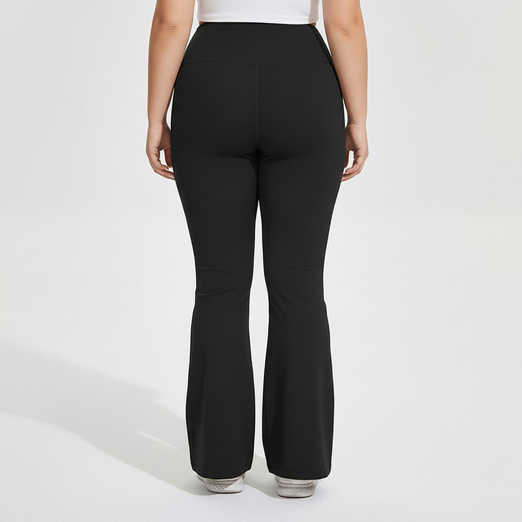 Anna-Kaci Women's High Waist Flare Leggings with Wide Waistband Stretch Fit and Subtle Bootcut Silhouette