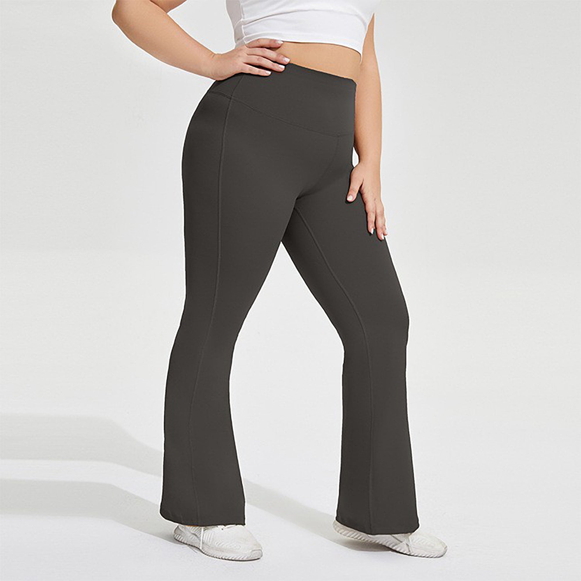Anna-Kaci Women's High Waist Flare Leggings with Wide Waistband Stretch Fit and Subtle Bootcut Silhouette