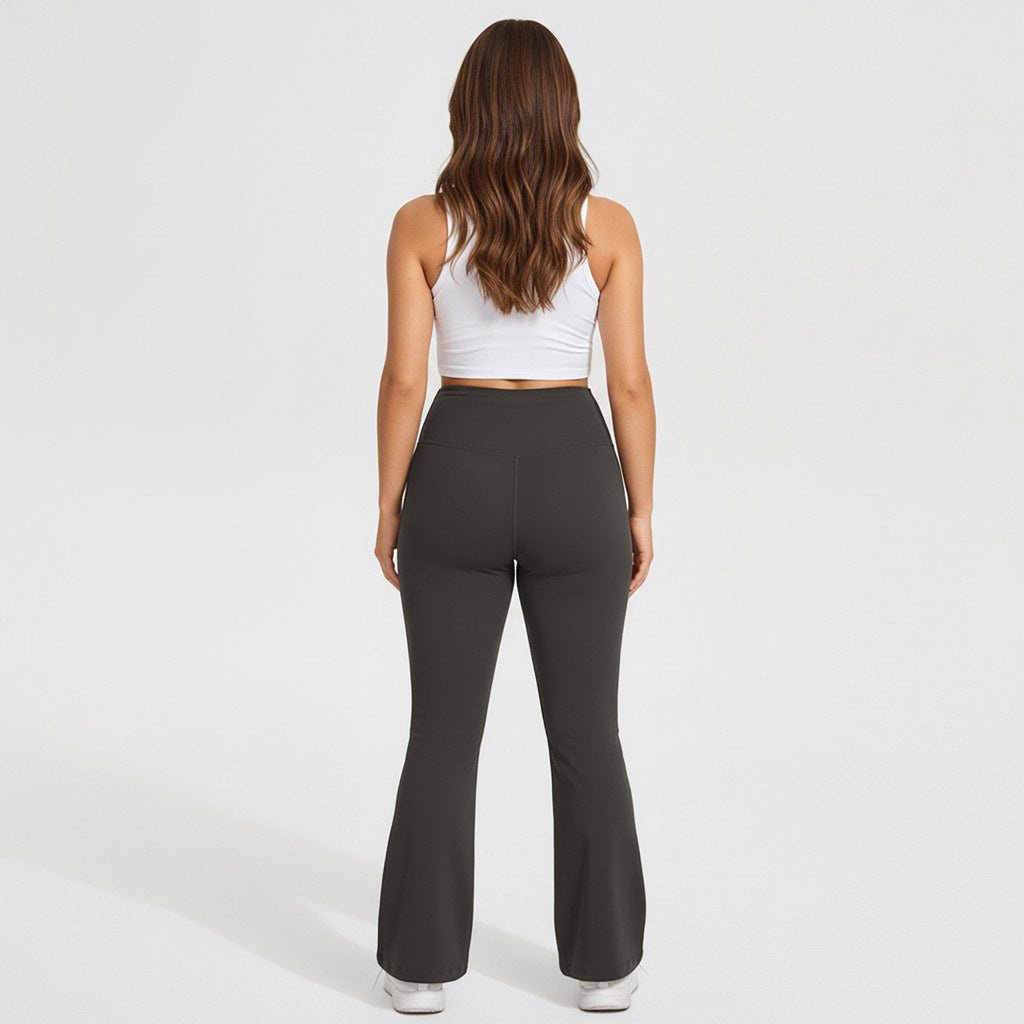Anna-Kaci Women's High Waist Flare Leggings with Wide Waistband Stretch Fit and Subtle Bootcut Silhouette
