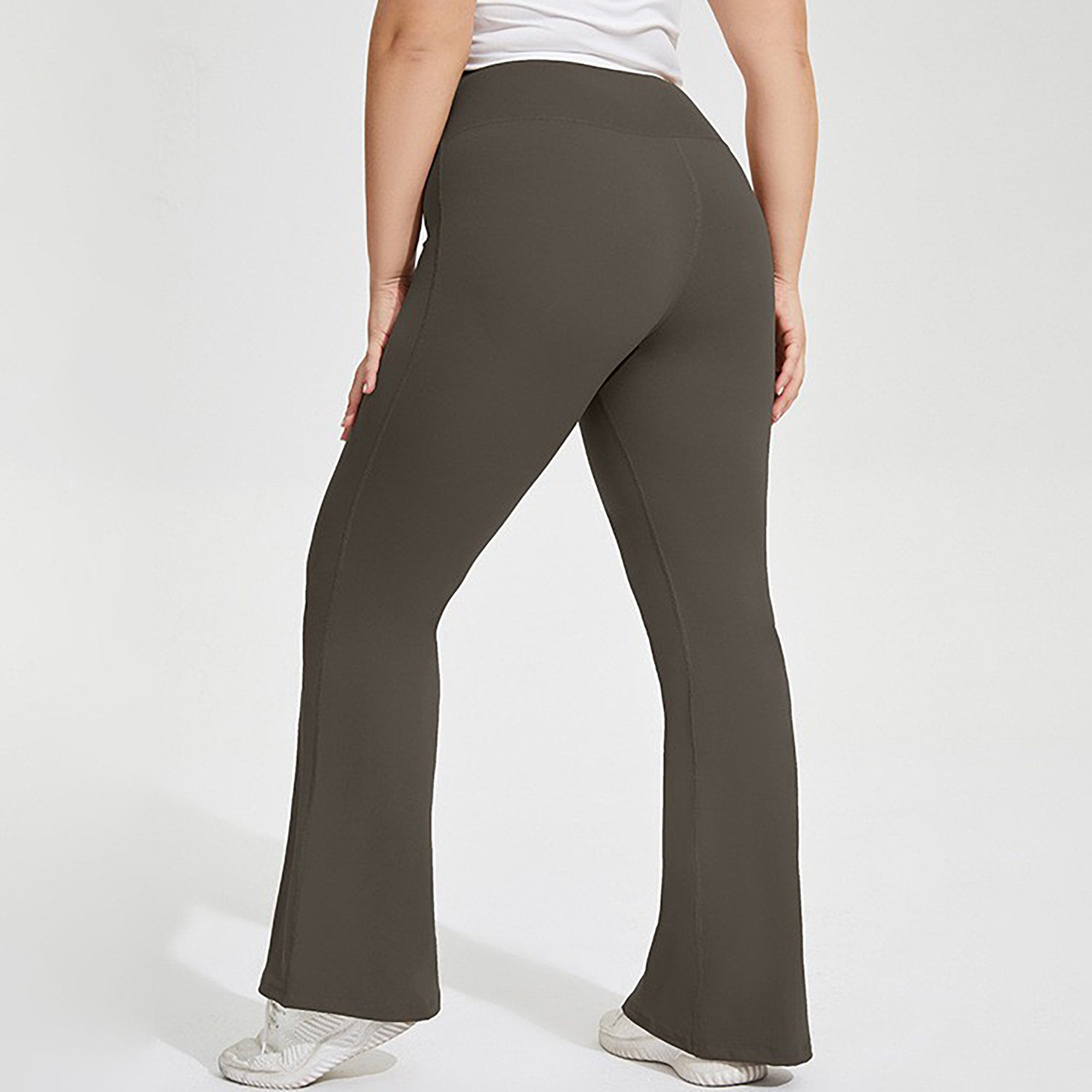 Anna-Kaci Women's High Waist Flare Leggings with Wide Waistband Stretch Fit and Subtle Bootcut Silhouette