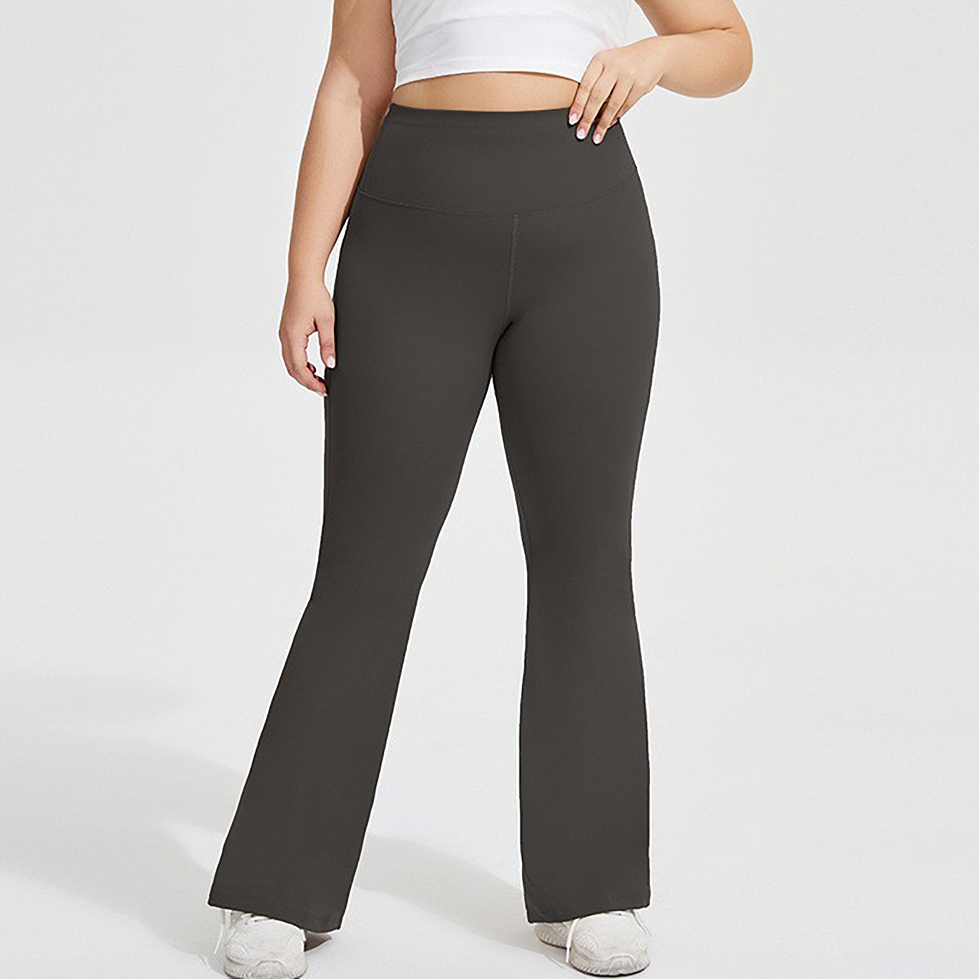 Anna-Kaci Women's High Waist Flare Leggings with Wide Waistband Stretch Fit and Subtle Bootcut Silhouette