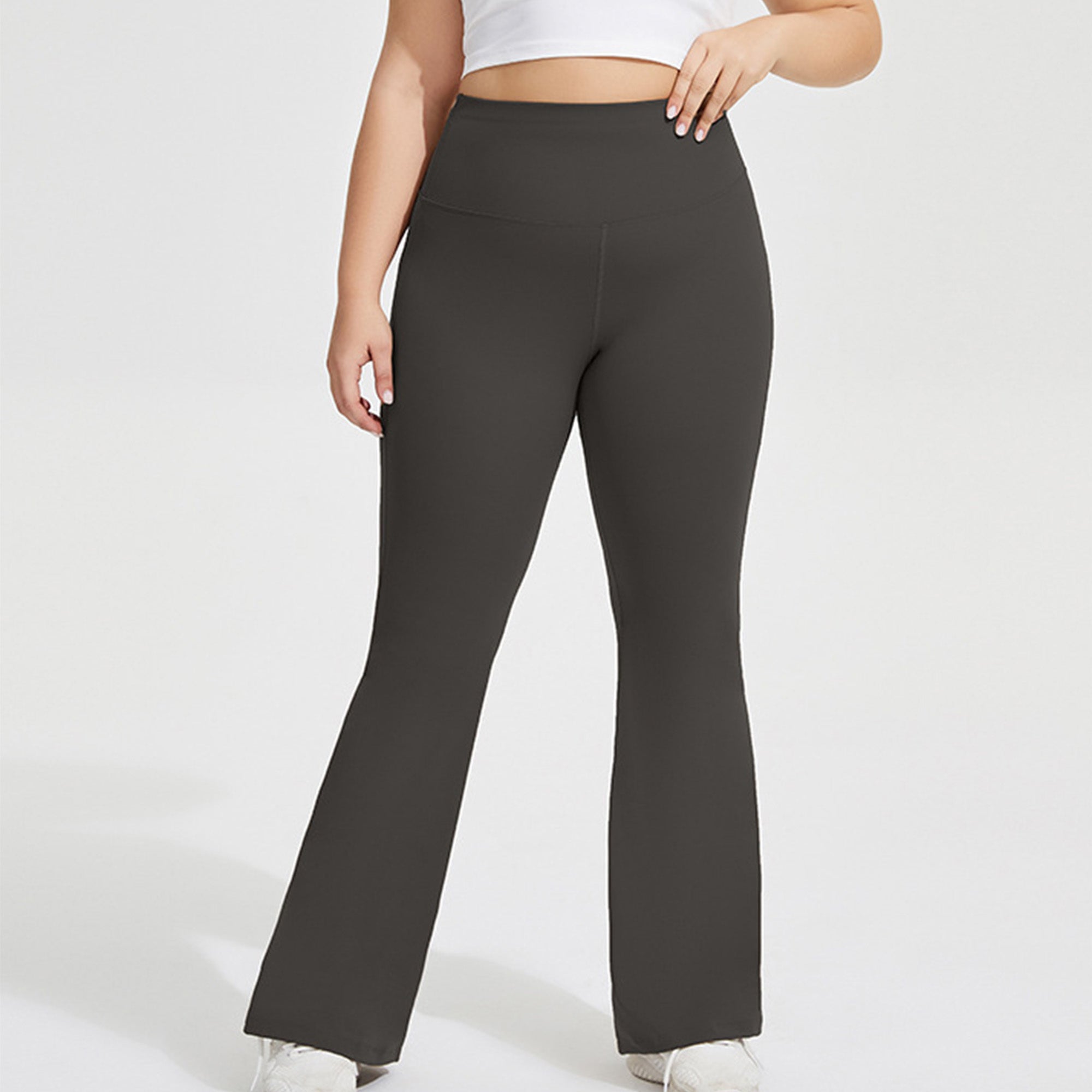 Anna-Kaci Women's High Waist Flare Leggings with Wide Waistband Stretch Fit and Subtle Bootcut Silhouette