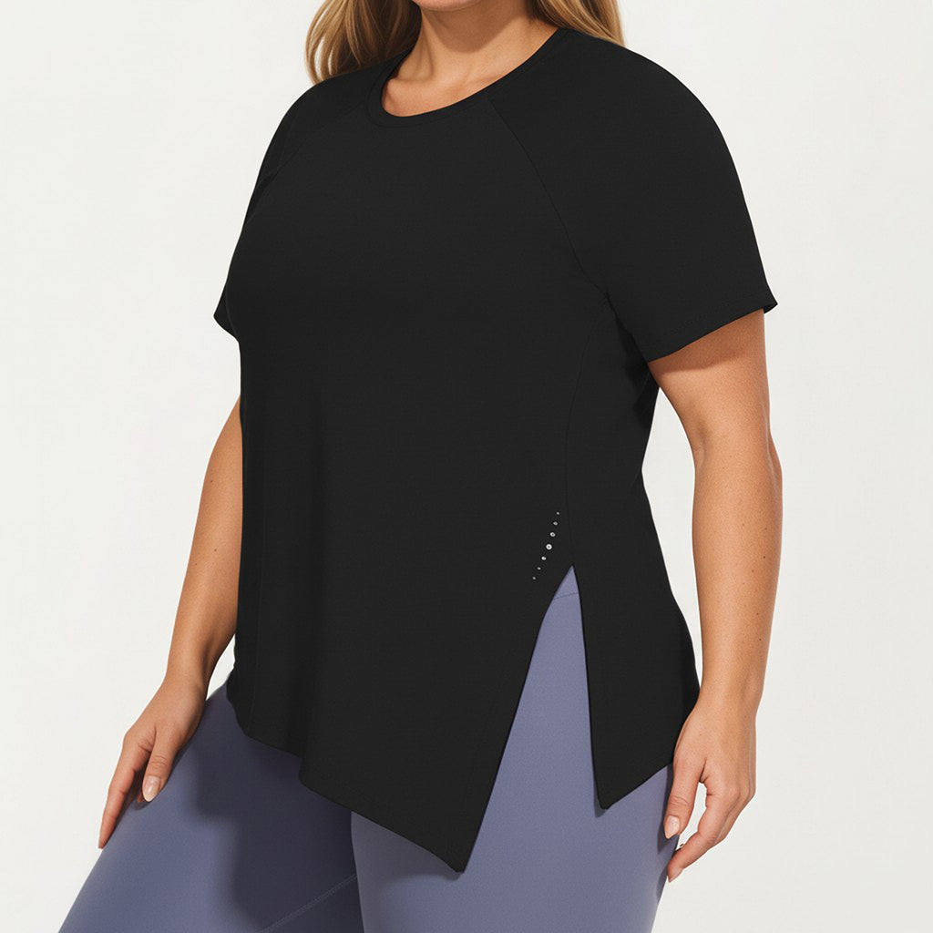 Anna-Kaci Women's Short Sleeve Asymmetrical Hem Top with Side Ruched Detail Soft Stretch Fabric and Flattering Relaxed Fit