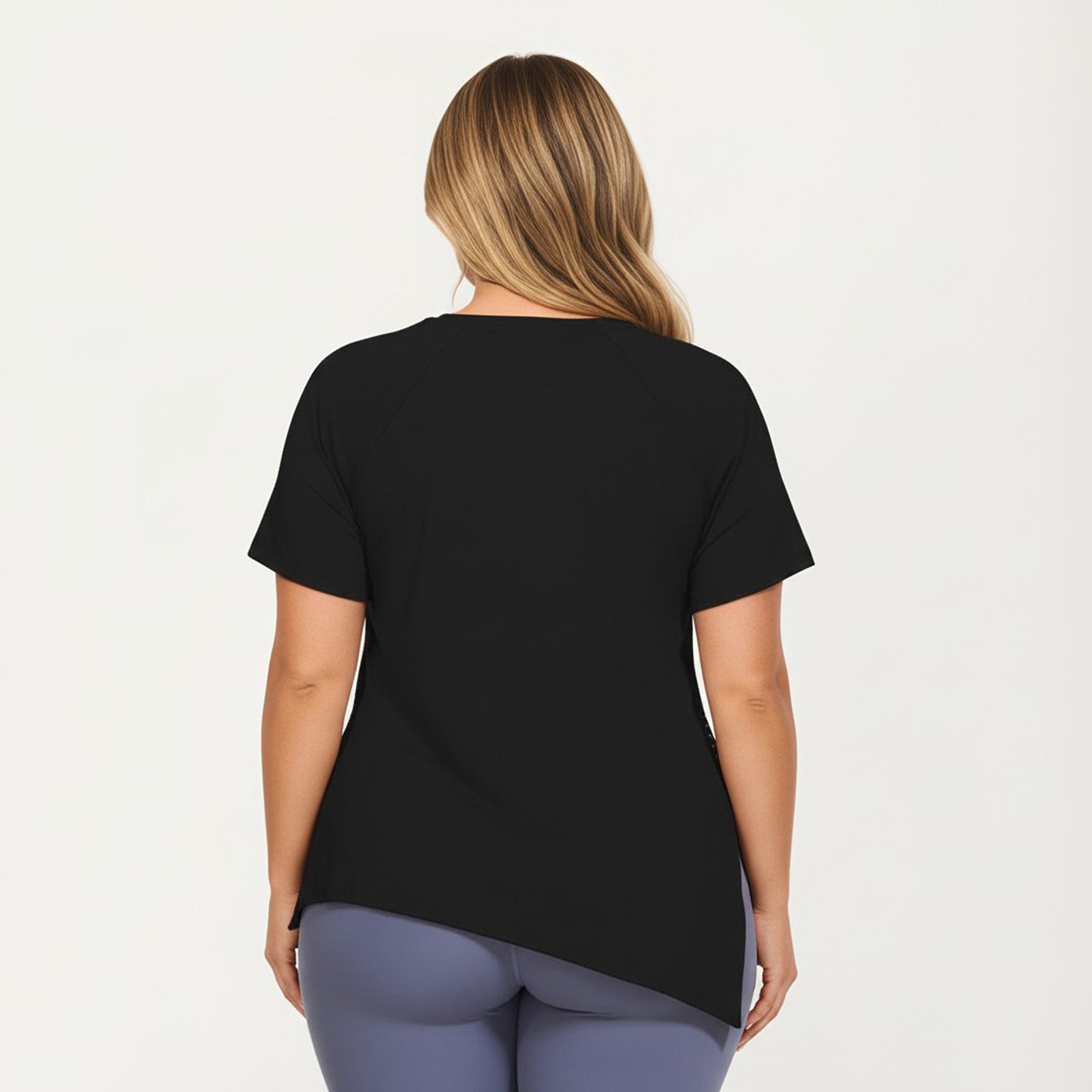 Anna-Kaci Women's Short Sleeve Asymmetrical Hem Top with Side Ruched Detail Soft Stretch Fabric and Flattering Relaxed Fit