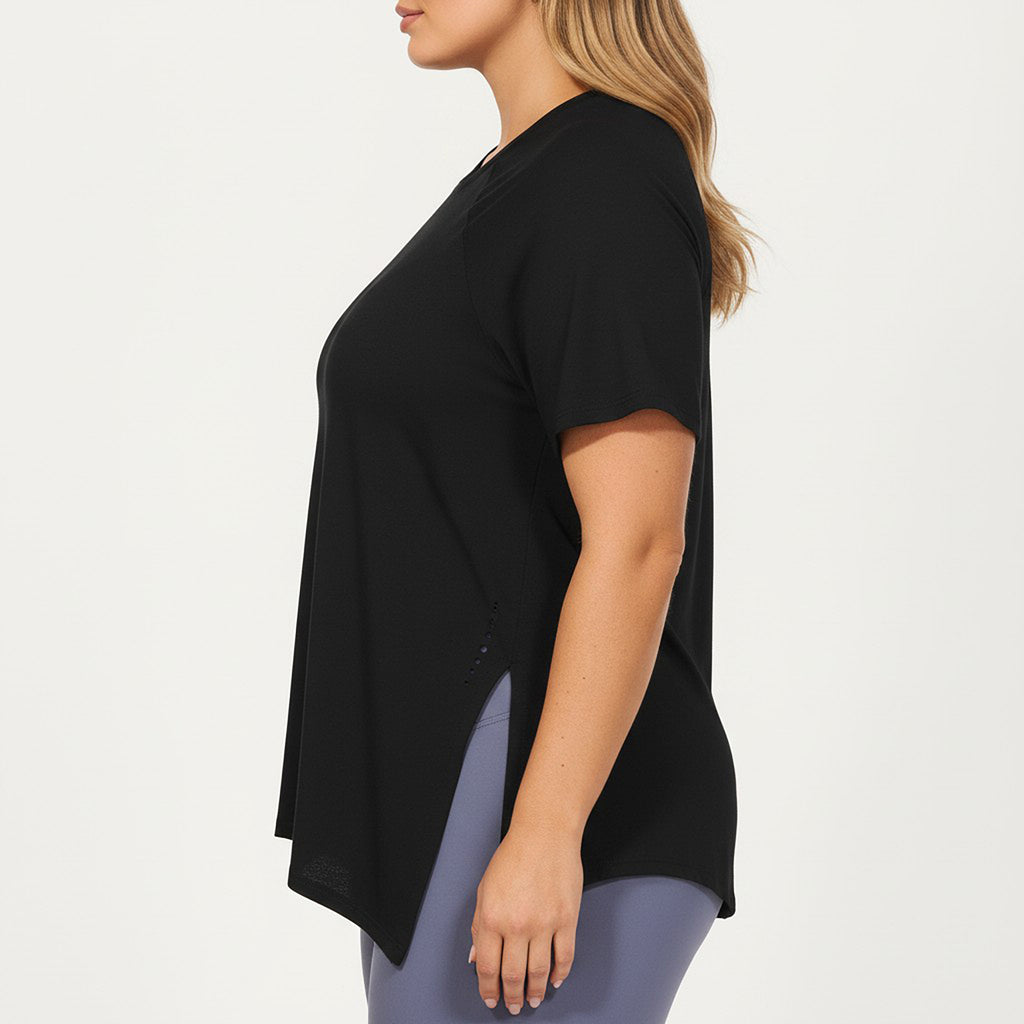 Anna-Kaci Women's Short Sleeve Asymmetrical Hem Top with Side Ruched Detail Soft Stretch Fabric and Flattering Relaxed Fit
