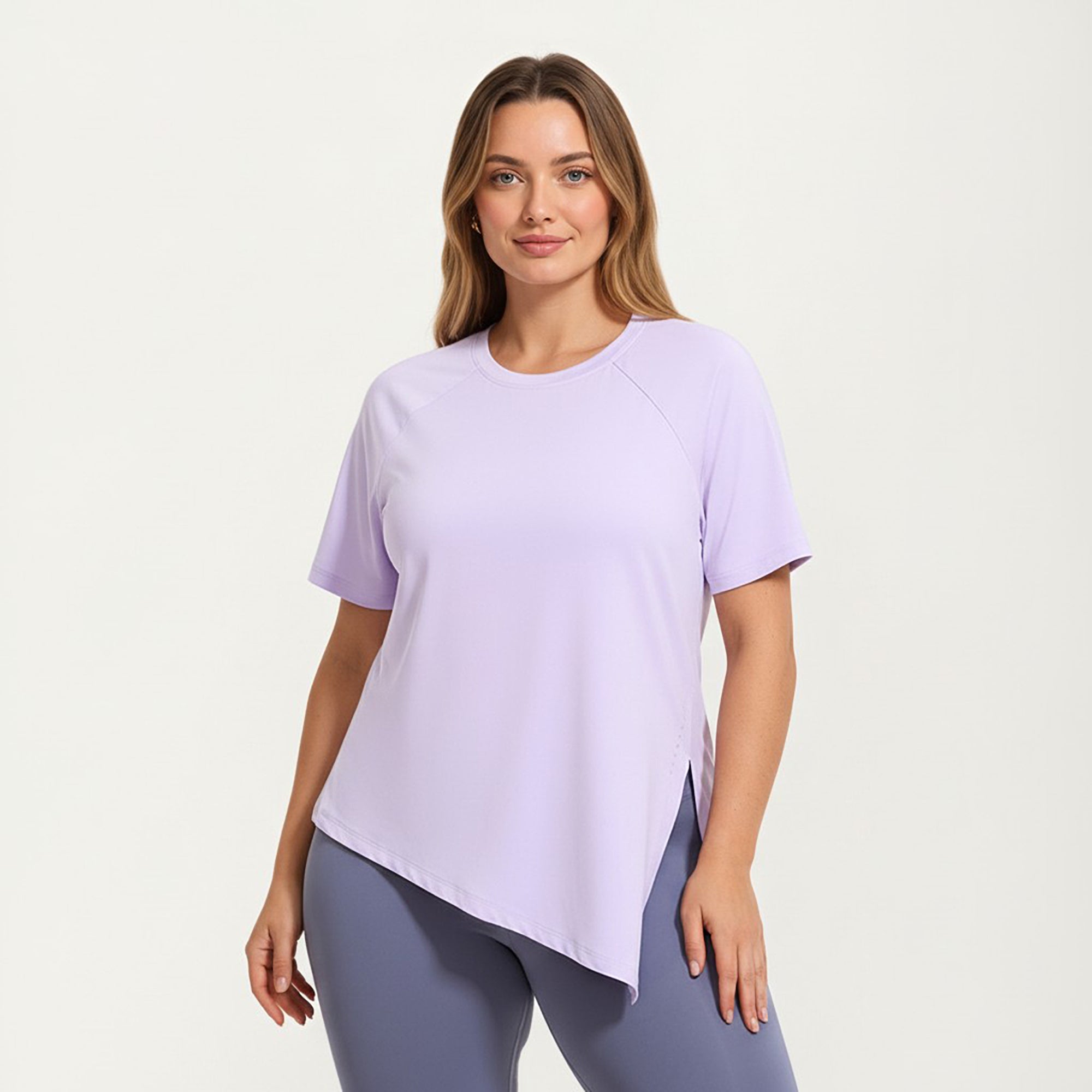 Anna-Kaci Women's Short Sleeve Asymmetrical Hem Top with Side Ruched Detail Soft Stretch Fabric and Flattering Relaxed Fit