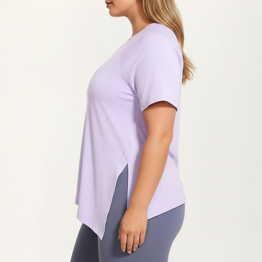 Anna-Kaci Women's Short Sleeve Asymmetrical Hem Top with Side Ruched Detail Soft Stretch Fabric and Flattering Relaxed Fit