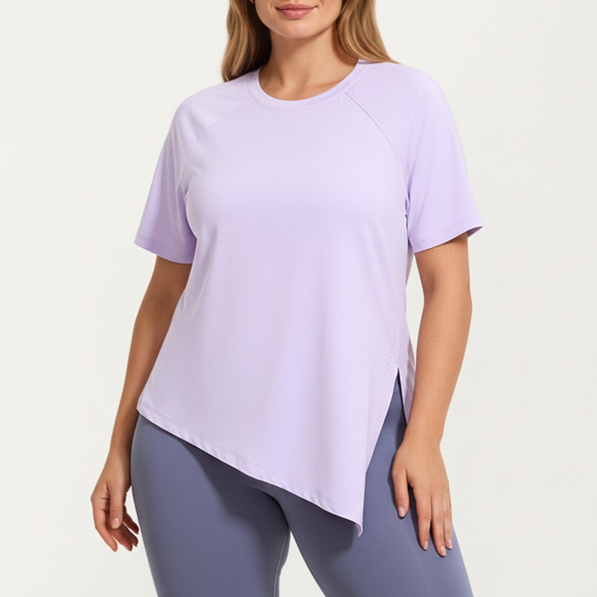 Anna-Kaci Women's Short Sleeve Asymmetrical Hem Top with Side Ruched Detail Soft Stretch Fabric and Flattering Relaxed Fit