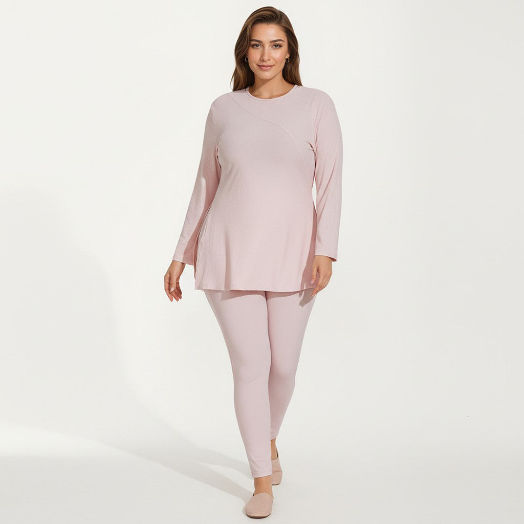 Anna-Kaci Women's Long Sleeve Textured Tunic Top with Crew Neck Relaxed Fit and Flattering Seam Detail