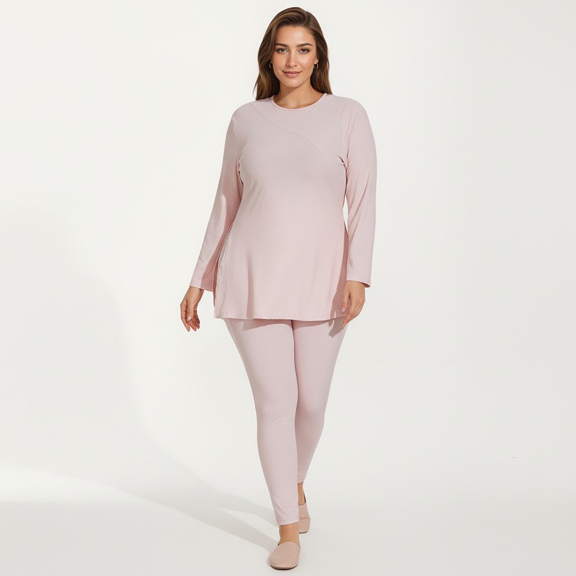 Anna-Kaci Women's Long Sleeve Textured Tunic Top with Crew Neck Relaxed Fit and Flattering Seam Detail