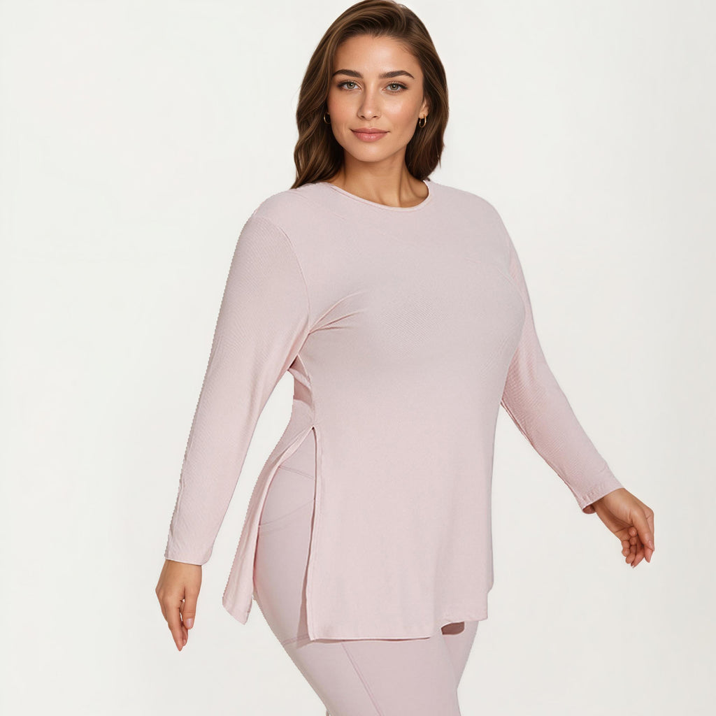 Anna-Kaci Women's Long Sleeve Textured Tunic Top with Crew Neck Relaxed Fit and Flattering Seam Detail